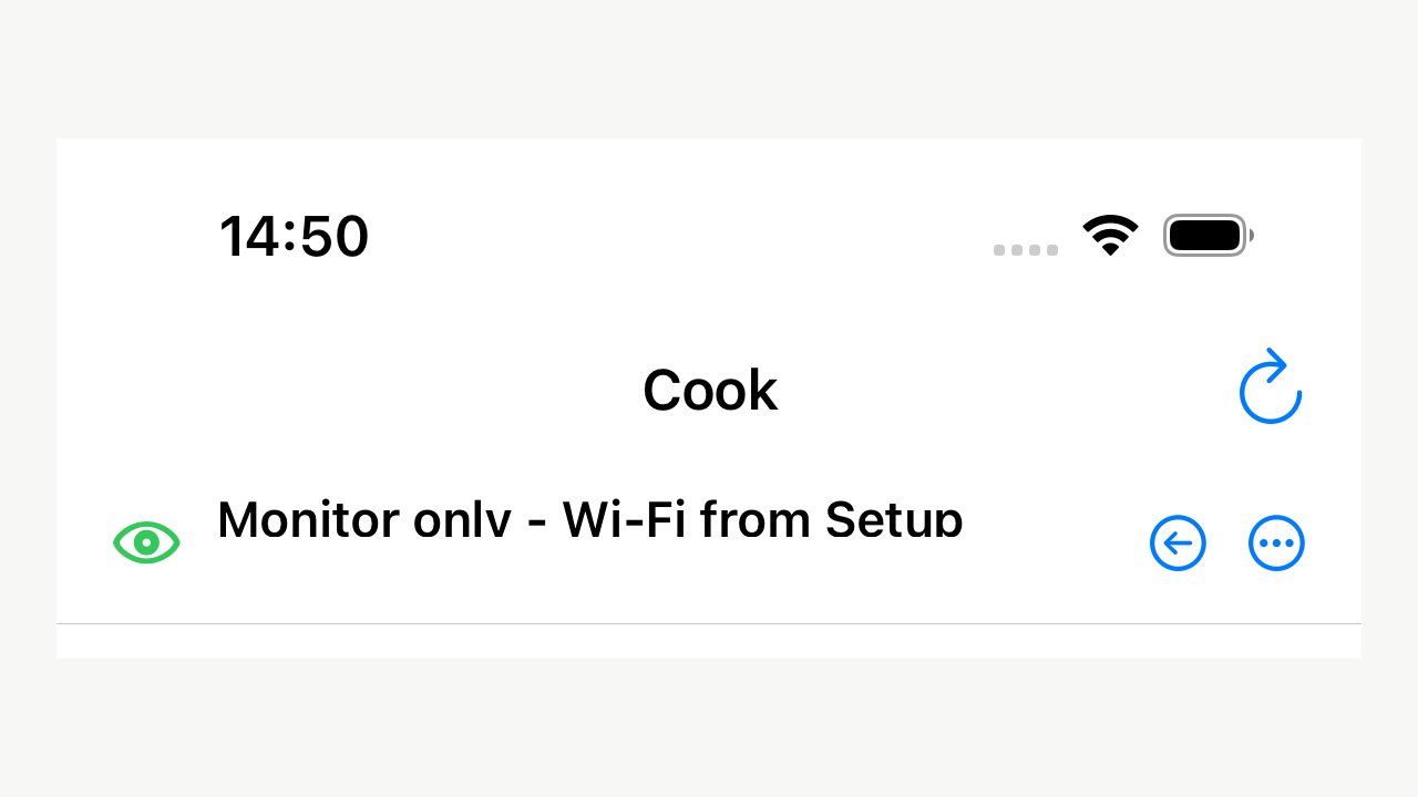 iPhone Cook tab showing monitor-only status over Wi-Fi
